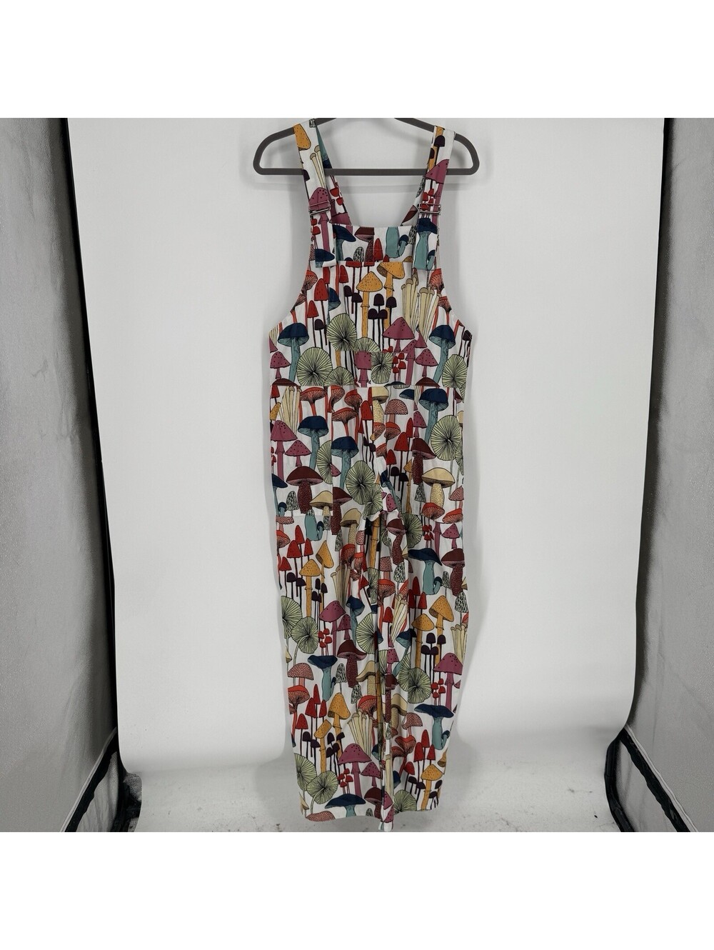 Mushroom print overalls jumpsuit large L novelty wide leg cottagecore whimsigoth